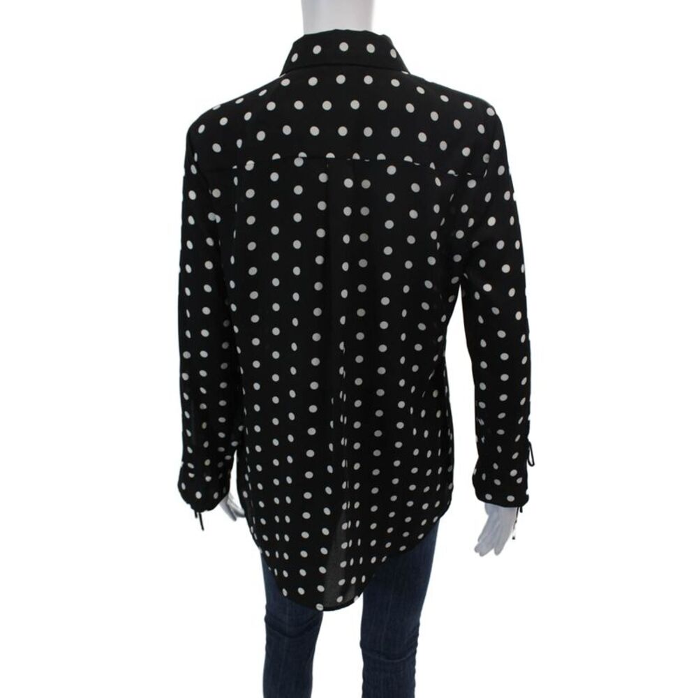 Vince Camuto Womens Collared Wrist Tie Poka Dot Buttoned Blouse Black Size S - Picture 3 of 5